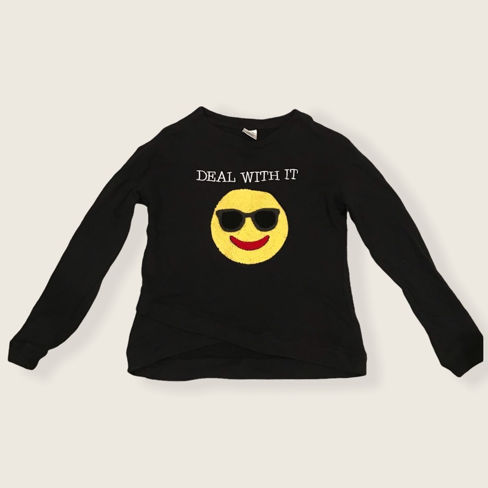 Urban Outfitters Deal With It Emoji Face Textured Cozy Long Sleeve Sweatshirt - Picture 6 of 6